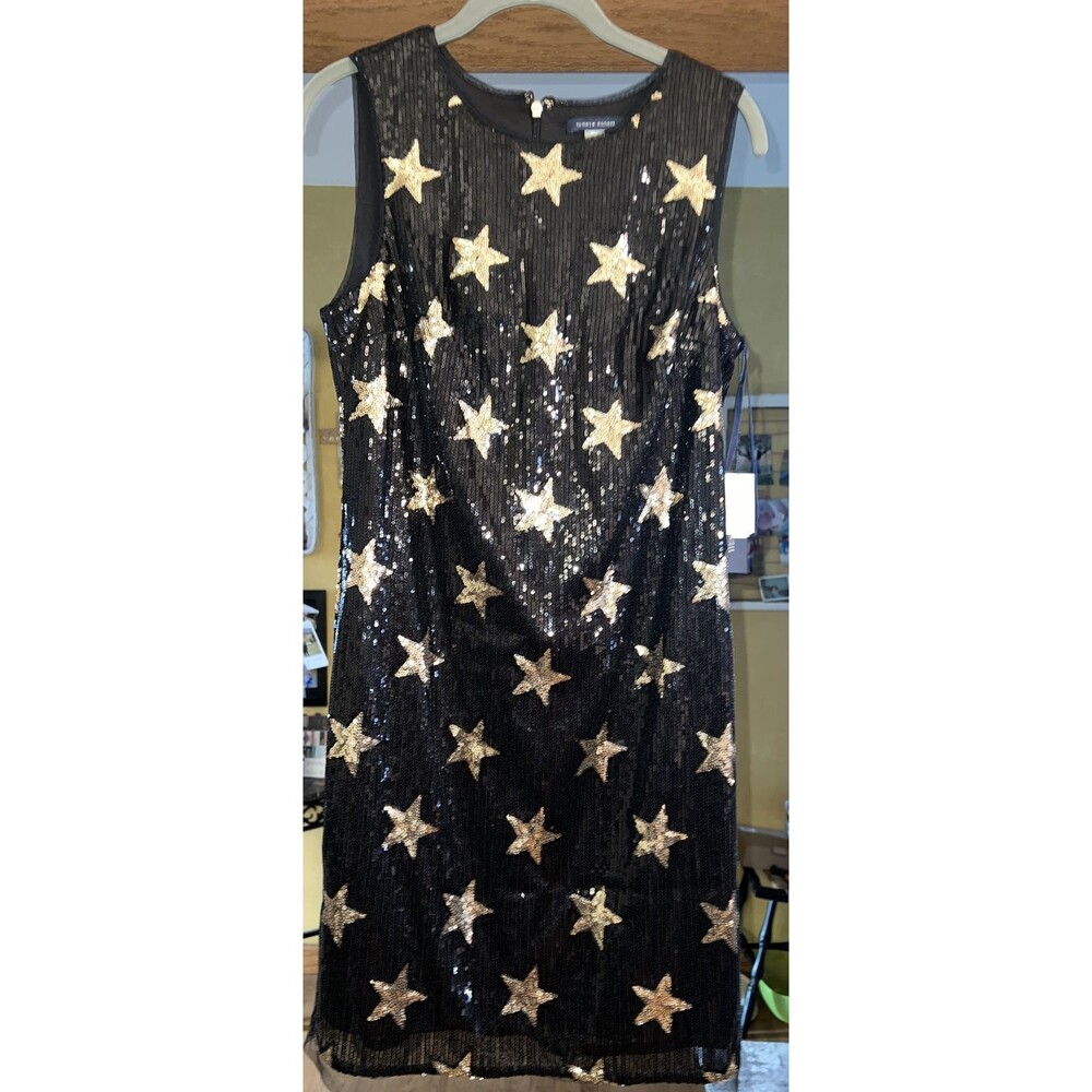 Sequined Stars Sheath Dress Sz 6 NWT Balck gold Stunning Tommy Hilfiger 4th July